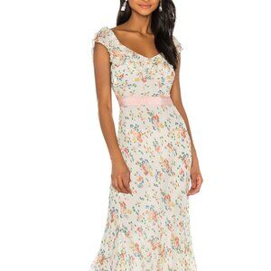 NWT LoveShackFancy Faith Dress Midi Floral Tie Waist Off the Shoulder